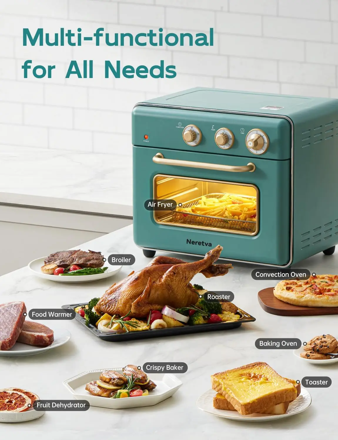 [21 QT& 6-in-1] Air Fryer Toaster Oven Combo, Super Compact Toaster Oven Air Fryer Combo 1500W Rapid Heat Air Fry Convec