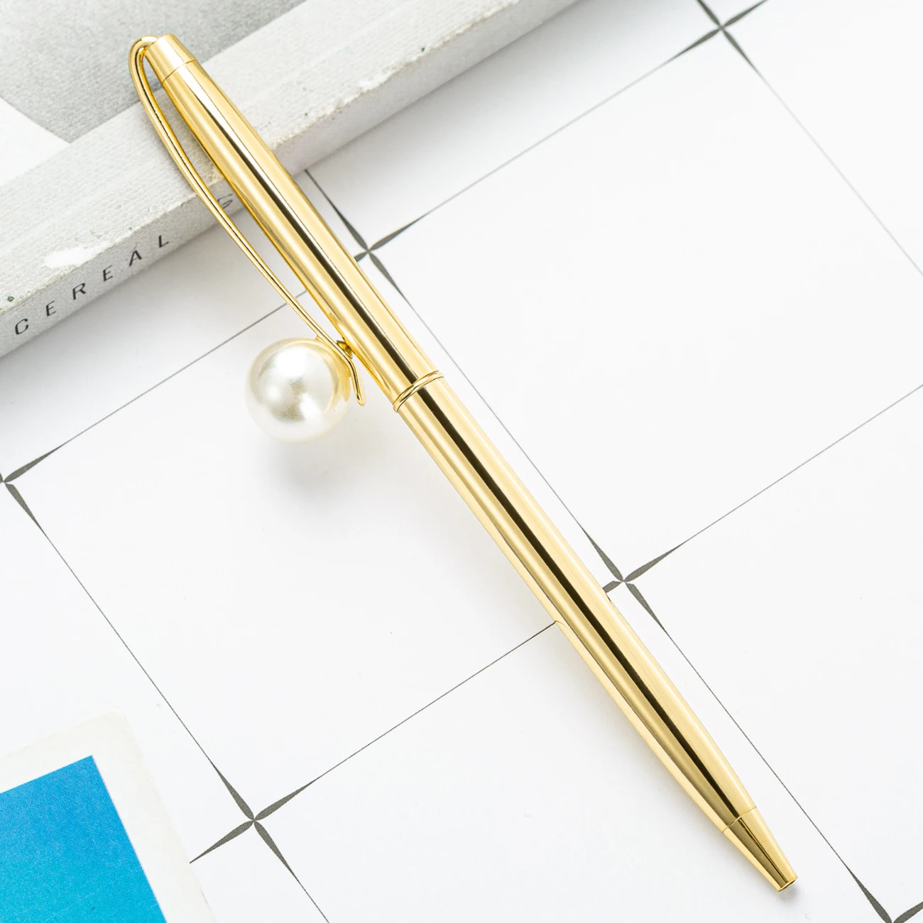 8 Stück elegante Perle schlanke Pen body Metall Kugelschreiber, frische helle Farben, Büro Schule Briefpapier, Schreib werkzeug, Geschenk Stift – Detail 8