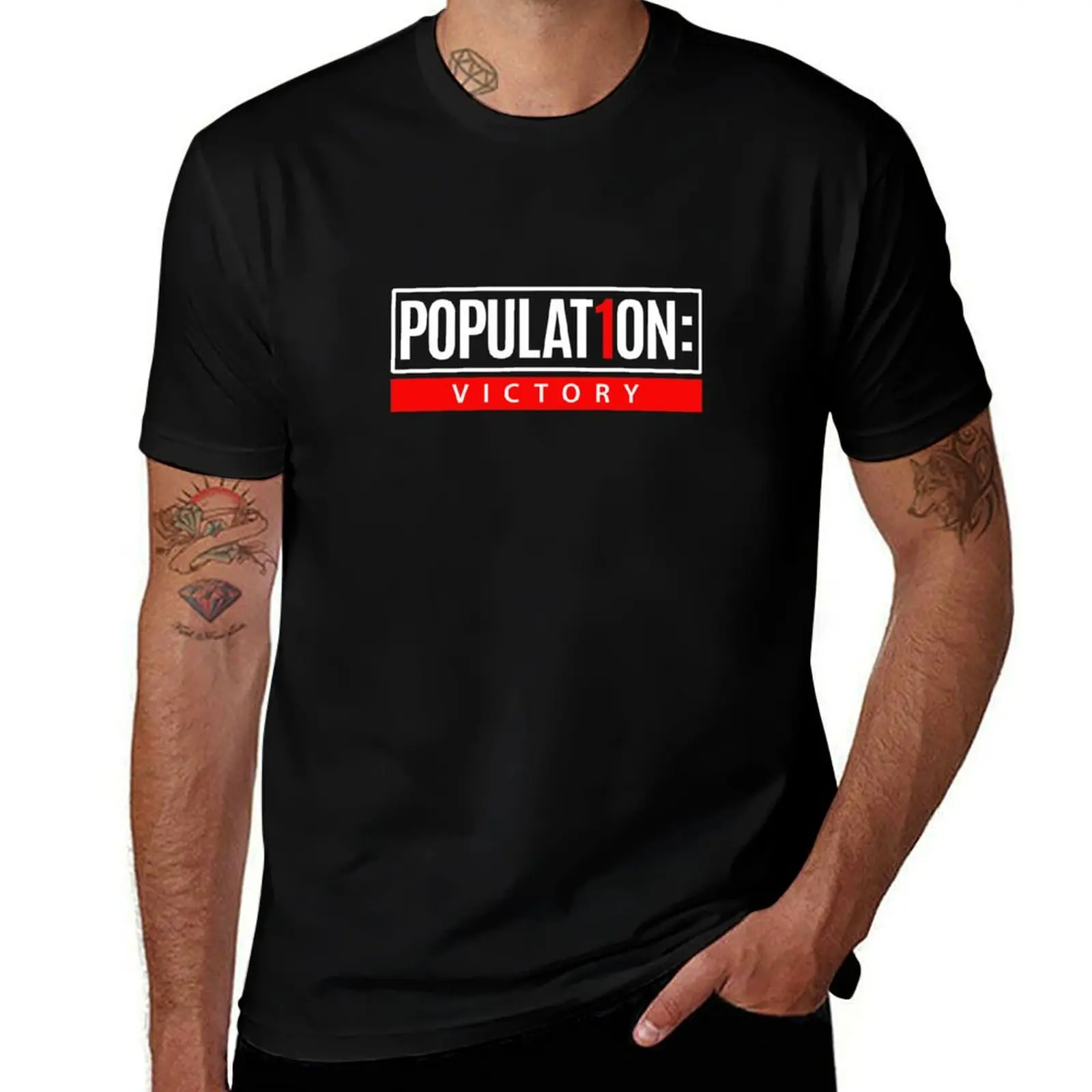 POPULATION 1 Victory T-Shirt Basic Solid Color Short Sleeve T-Shirt