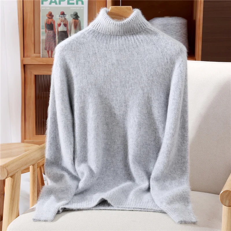 Women 100% Mink Cashmere Sweater Turtleneck Pullover Multicolor Base Layer Knitwear Autumn Winter Slim Basic High Strecth Tops