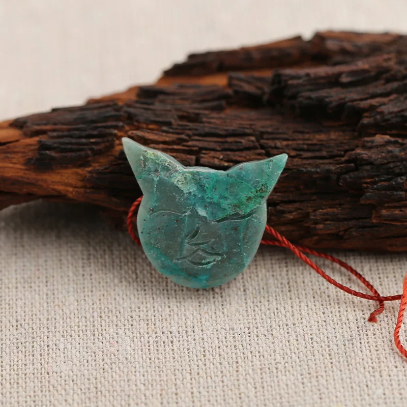 

B&F Tokyo Cat Chrysocolla Pendant Beads, Handmade Natural stones beads, Polished Stones for jewelry Making Supplies