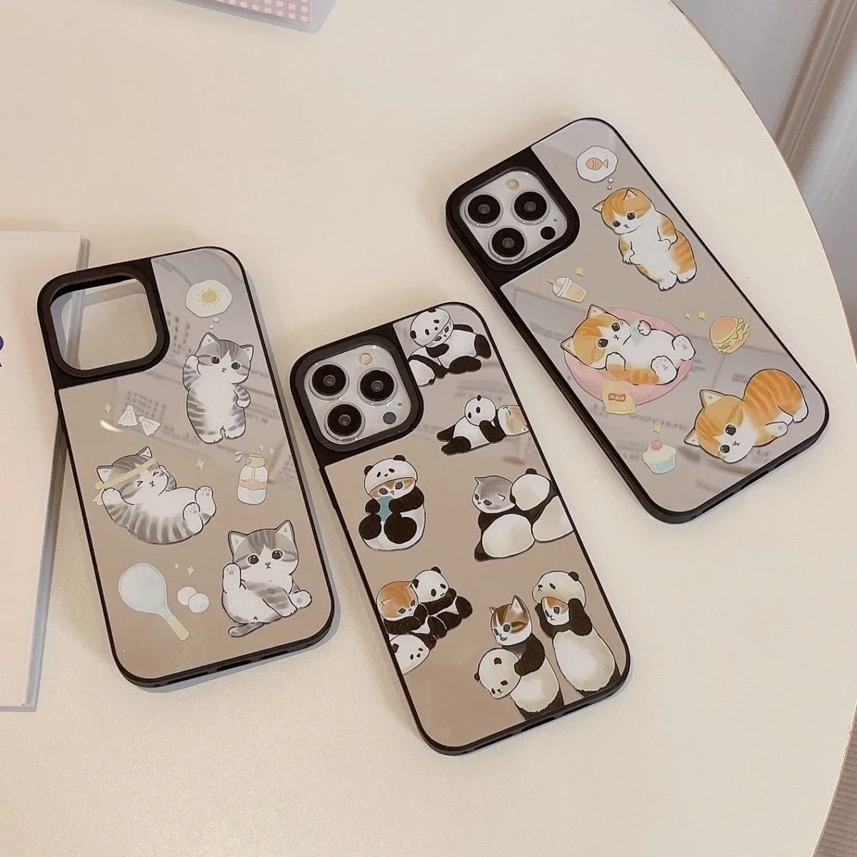 

Cartoon Panda Cat MagSafe Mirror Surface Phone Case Cover for IPhone 11 12 13 14 15 16 Pro Max Case for IPhone 16 Pro Max