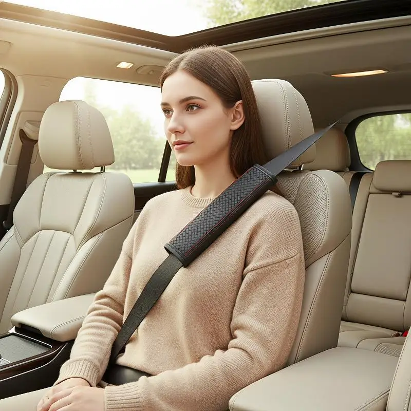 1/2Pcs Car Seat Belt Shoulder Pads Leather Non Slip Relieve Shoulder Pressure Universal Fit For Daily Driving Long Road Trips