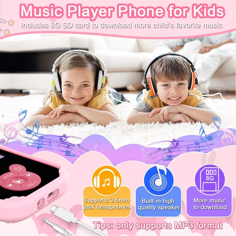 Teléfono inteligente para niños, juguetes educativos, cámara Dual, reproductor de música, teléfono para bebé con memoria de 8G, juego de aprendizaje para edades de 3 a 12 años, regalos de cumpleaños