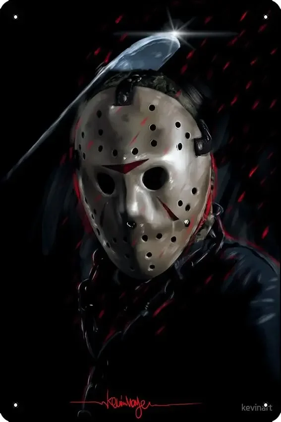 لوحة فنية مطبوعة من القصدير المعدني من Jason Voorhees لجدار الكهف مقاس 8 × 12 بوصة لتزيين الحائط