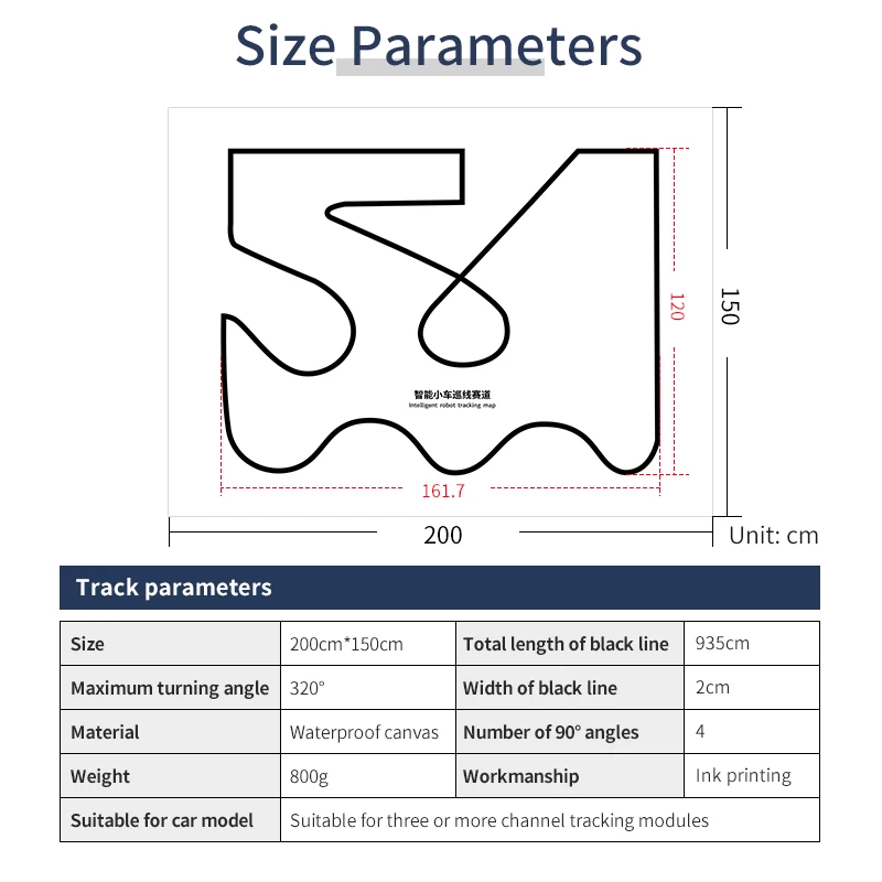 Yahboom 2m*1.5m Large Size Tracking Map with 2cm Black Line Waterproof Canvas for SmartCar with 4 Channle Tracking Sensor Module