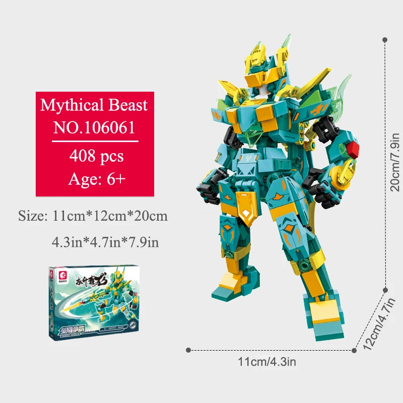 4 Styles Creative Mythical Beast Mini Blocks Children\'s Toys Mecha Morphing Robot Model Educational Assembly Building Blocks