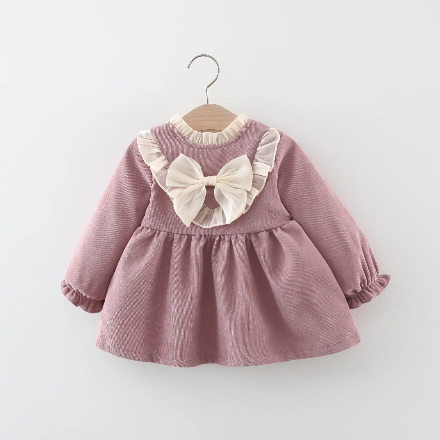 Spring and autumn girls long sleeved dresses baby girls bow ruffled edge long sleeved princess dresses