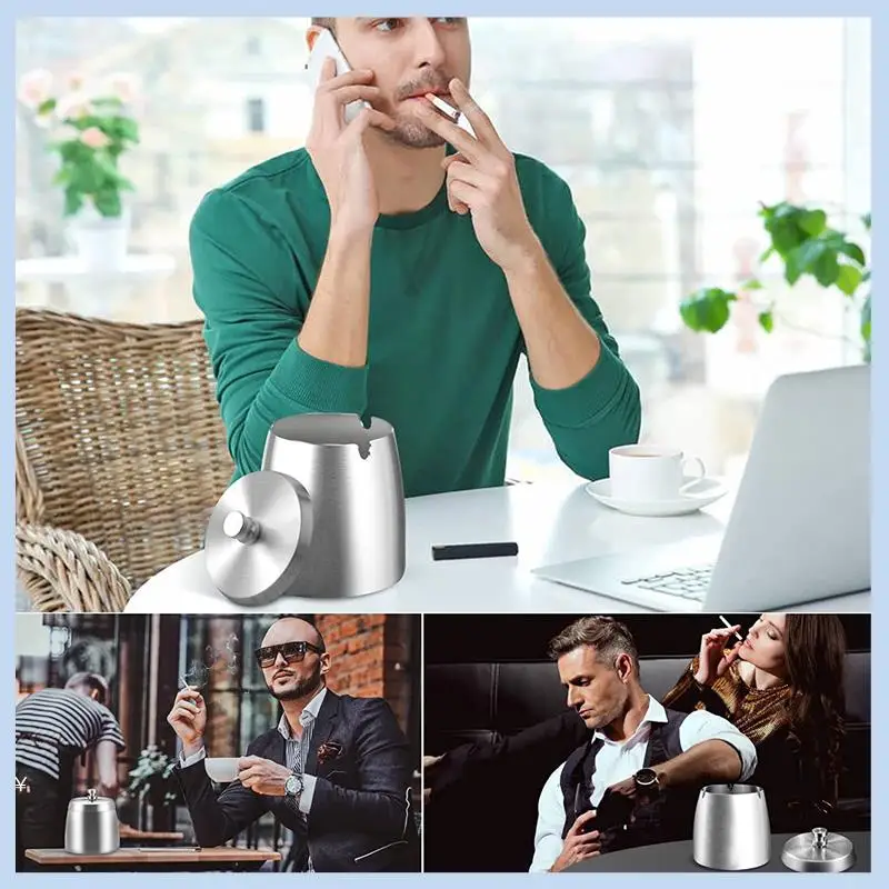 

AS63-Ashtray, Ashtray With Lid, Stainless Steel Ashtray For Outdoors, Storm Ashtray As Wind Ashtray, Non-Slip Base