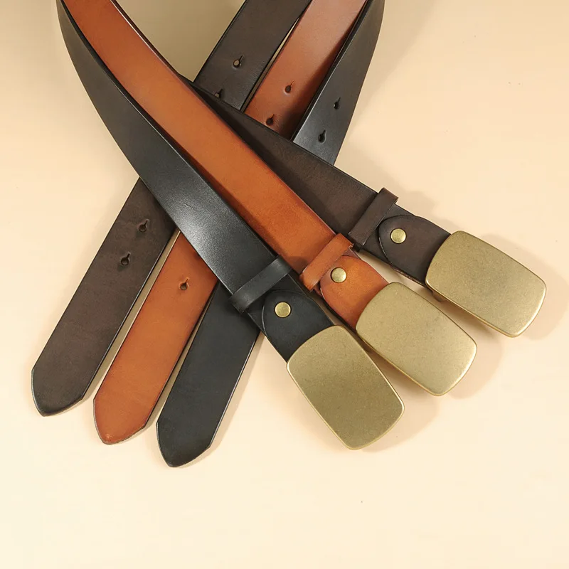 メンズ牛革本革銅バックルレトロカジュアルパンツベルト男性多用途テクスチャ幾何学要素トレンドストラップベルト