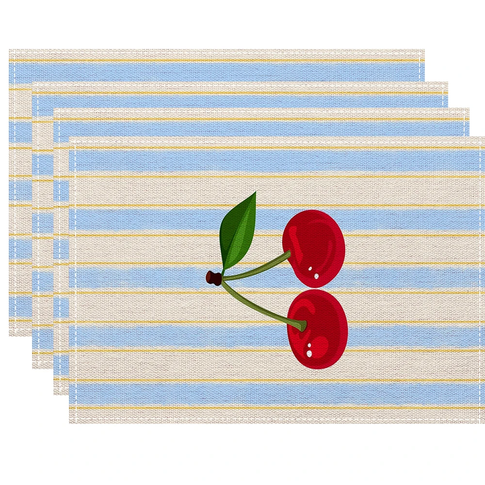 Green Gingham Cherry Placemats With Red Fruit Print For Vintage Farmhouse Dining Table Decor Cute Country Style Washable view 3