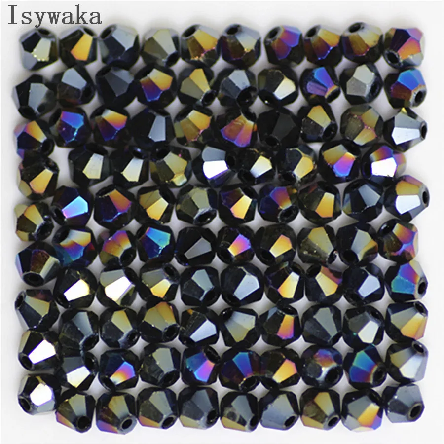 Isywaka Black AB 100pcs 4mm Crystal Beads Bicone Stone Jewelry Findings Tassel Lariat Earring Glass Quartz Bracelet Accessories