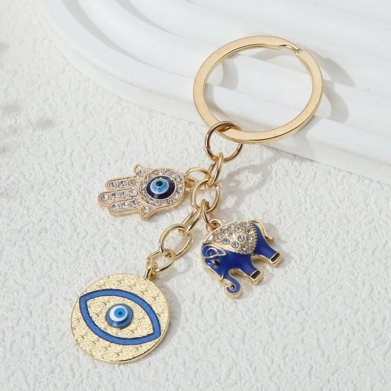 Alloy Keychains with Hearts & Evil Eyes