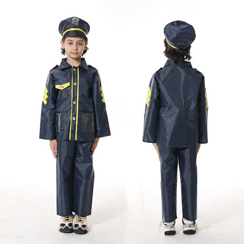 زي رجال الإطفاء للهالوين للأطفال، زي لعب الأدوار، المحامي، الطيار، الزي الشرطة، الأزرق، الحجم 0-80