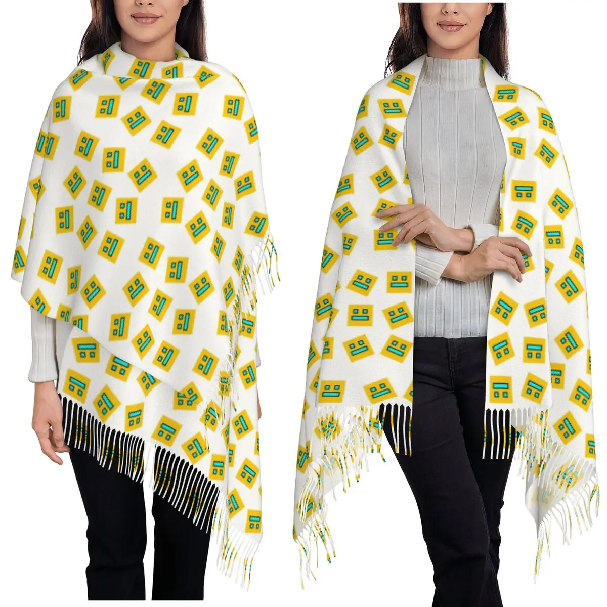 Video Game Geometry Dash Scarf Tassel Scarves Women Soft Warm Shawls and Wraps Large Fall Winter Shawl Wrap
