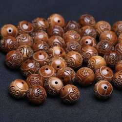 Natural palm fruit Kuka natural color loose beads carved patterns DIY jewelry making 8mm 10mm round bead decoration