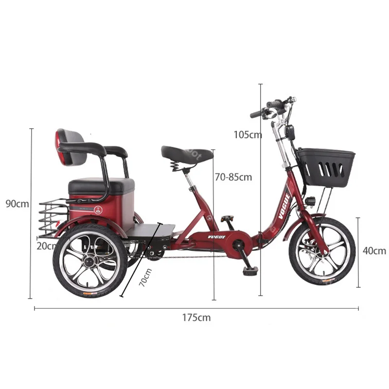 Klappbares Eltern-Kind-Elektrofahrrad Dreirad-Elektrofahrräder für Männer mit Sitz für Senioren Trike-Motorrad für Erwachsene – Detail 9