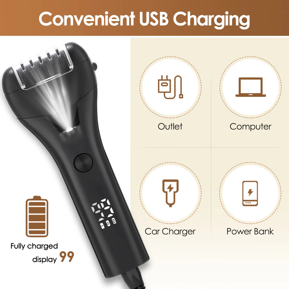 전기 굳은살 제거기 전문 발 파일 페디큐어 기계 3 헤드 IPX4 방수 충전식 발 뒤꿈치 각질 제거기