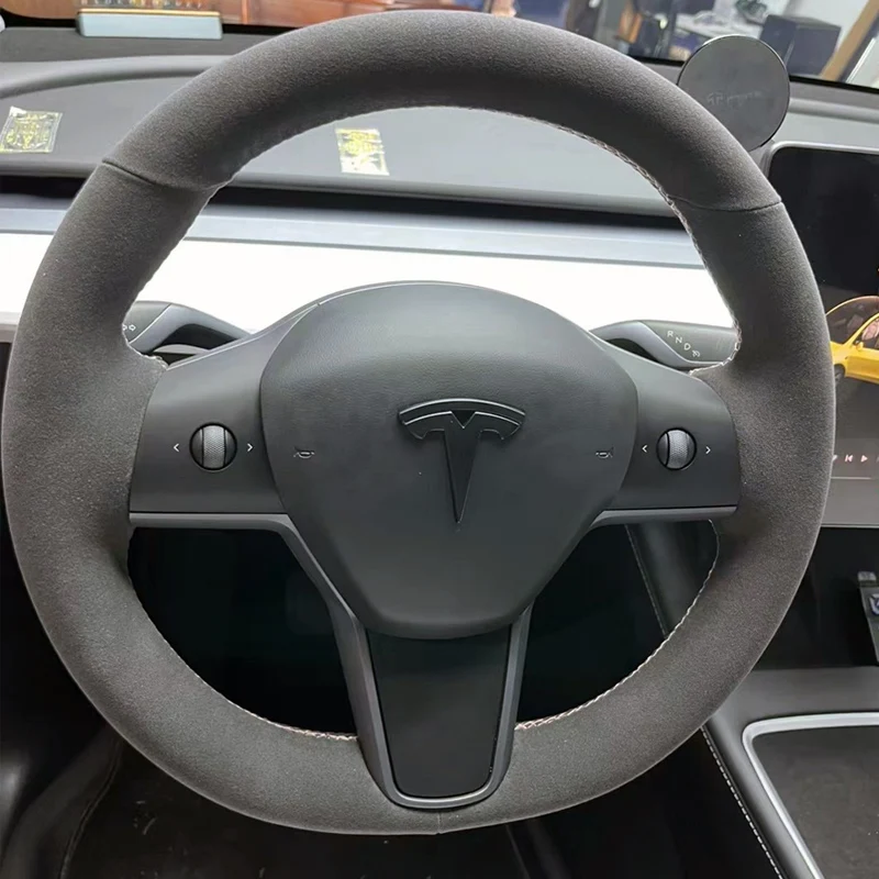 

For Tesla Edamame Model 3 Model Y All-inclusive Hand-sewn Non-slip leather Auto Interior Steering Wheel Cover