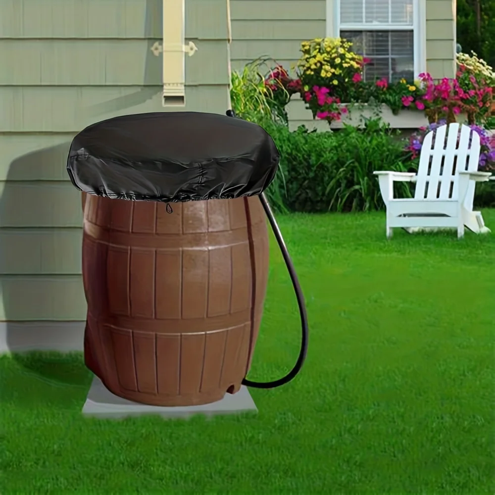 Durable Adjustable Drum Cover, Heavy-Duty with Drawstring Closure, All-Weather for Rainwater Storage, Agriculture & Industry
