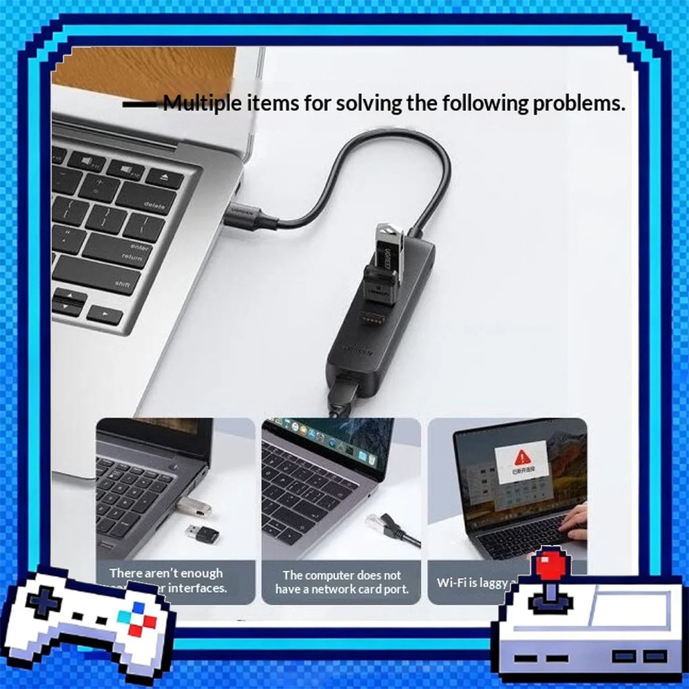 UGREEN 20984 CM416 USB 2.0 Hub with 3 USB Ports 100Mbps Ethernet RJ45 USB-C Auxiliary Power Input Black