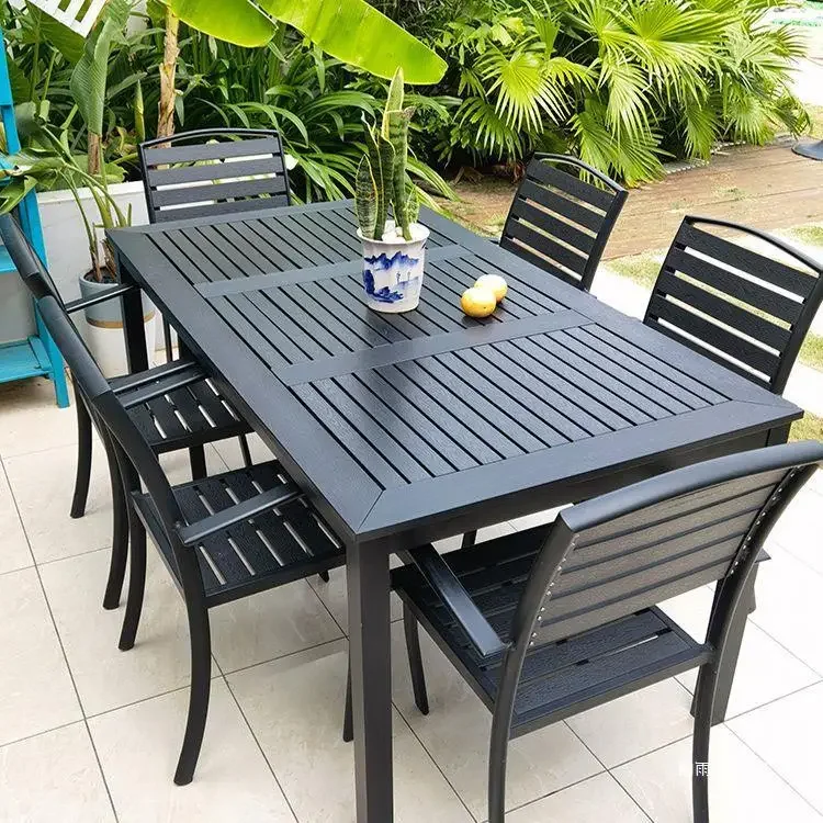 Tengchao Outdoor Table and Chair Villa Garden Table and Chair Leisure Outdoor Balcony Table Combination Outdoor Plastic Wood