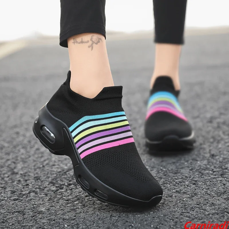 

Fashion Socks Slip-on Thick Bottom Casual Shoes Women Cushioning Height Increase Casual Sneakers Ladies Plattorm Walking Shoes