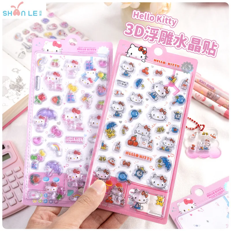 

2 Pcs Genuine Hello Kitty 3d Embossed Crystal Stickers Cartoon Stereo Reward For Diary Notebook Diy Scrapbook Decoration