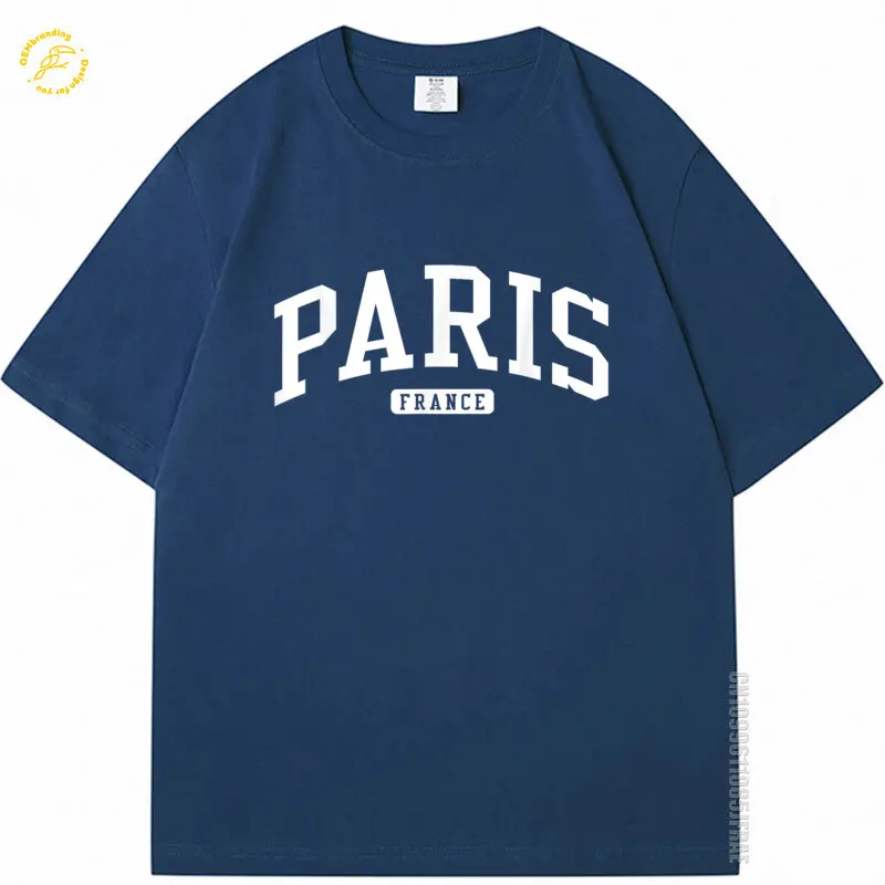 

2025 100% Cotton Man Tshirt Paris France College University Style Oversized T Shirt Camisetas Футболки Men's T-Shirt