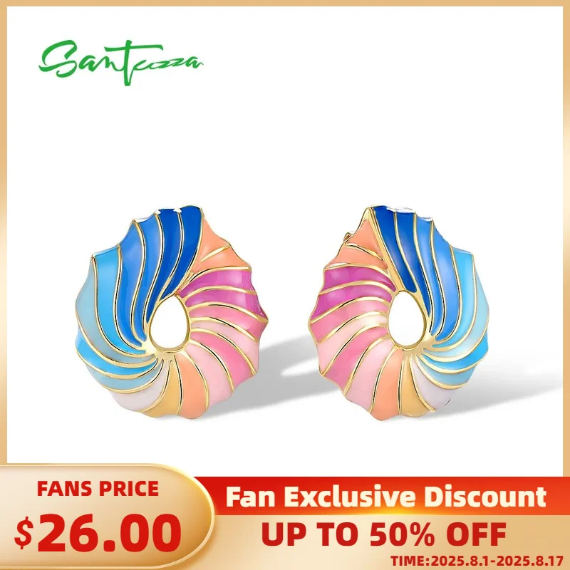 

SANTUZZA Pure 925 Sterling Silver Stud Earrings For Women Unique Mix-Colored Ribbon Delicate Party Fine Jewelry Handmade Enamel