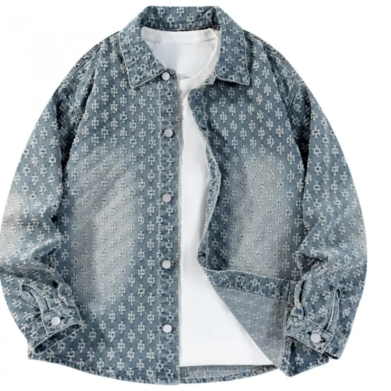 

Весенняя джинсовая куртка с цветочным принтом в стиле Light Luxury, модная повседневная куртка в американском стиле, универсальная мужская одежда, топ