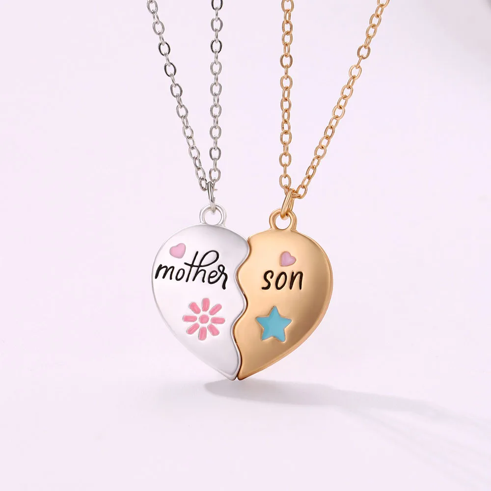 Luoluo&baby 2Pcs/set Heart-shaped Letter Mother and Son Magnet Necklace for Love Parent Child Jewelry Gifts