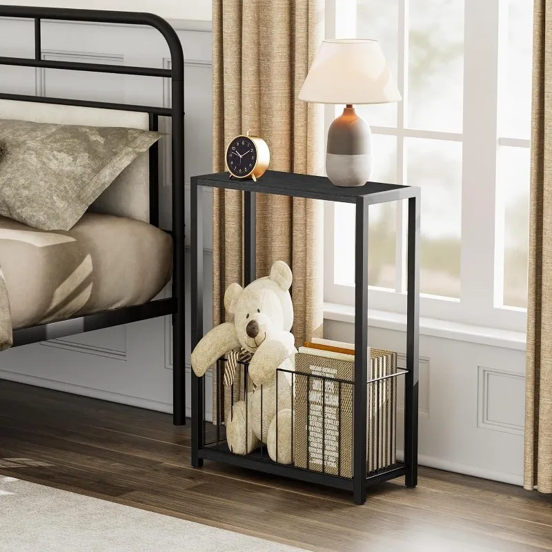 

A few side cabinets on the side of sofa, extremely narrow bedside table, a few tables on side of living room, seam s