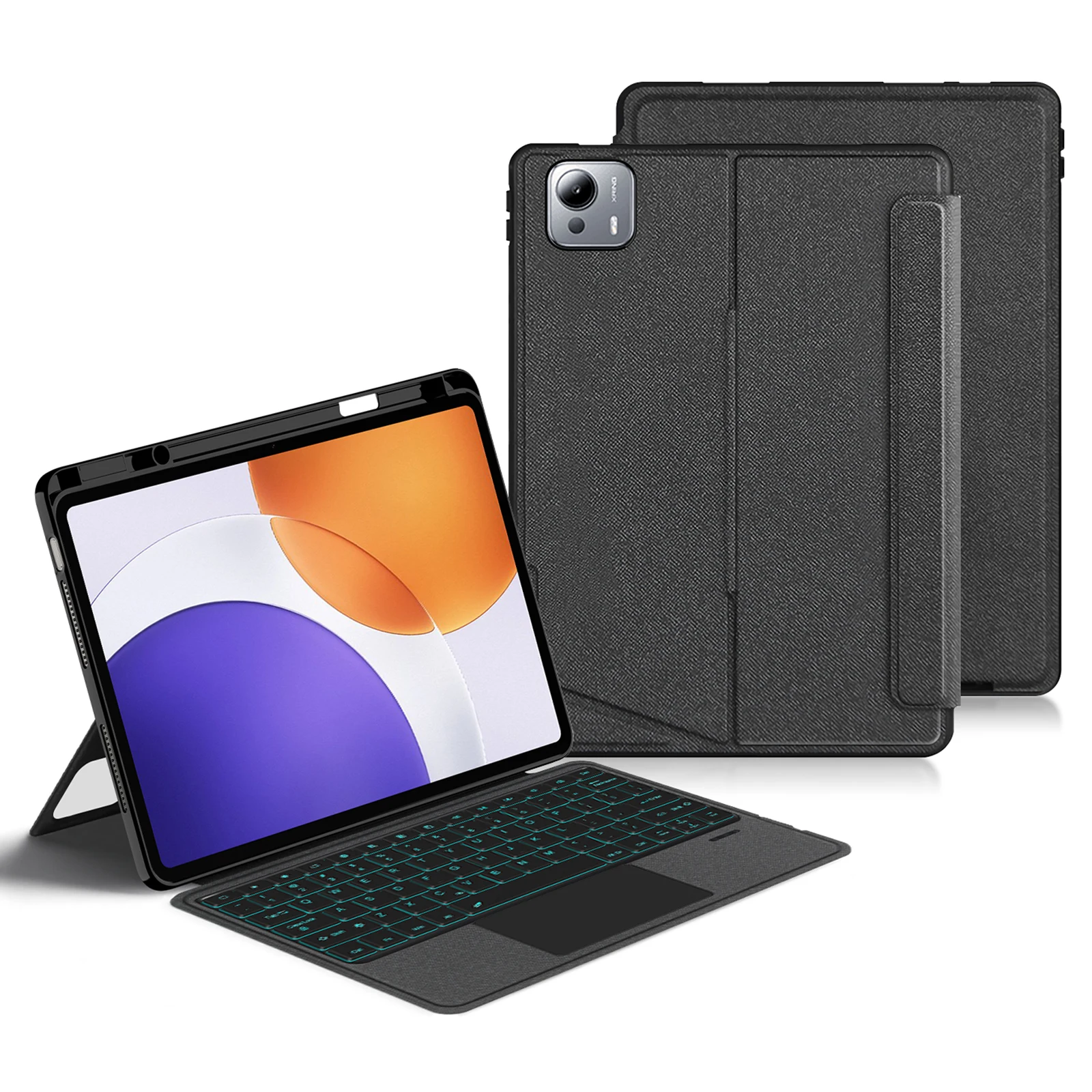 For Xiaomi Pad 7S Pro 12.5 Leather Case + Bluetooth-Compatible Keyboard with Backlight Trackpad