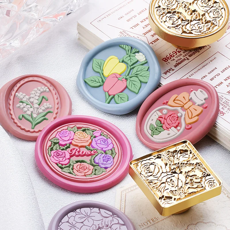 Róża wosk uszczelniający znaczki z mosiądzu rzeźbiona pieczęć główka kwiatu pieczęć woskowa stempel Scrapbooking DIY koperta zaproszenie prezenty