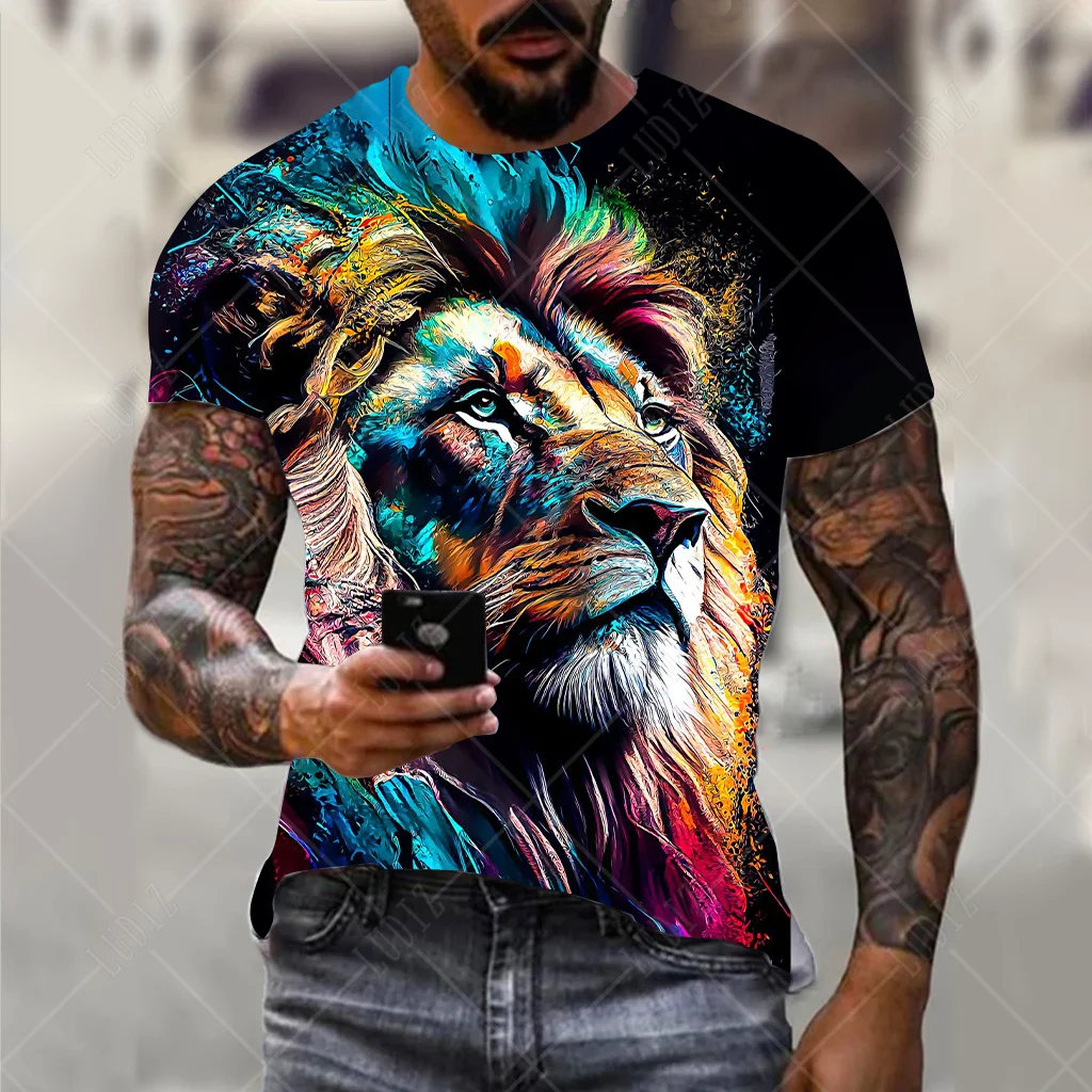 Men\'s Lion T-shirt Fashion 3d Printed T Shirt Animal Pattern Short-sleeved Oversized Streetwear Tees Summer Casual Men\'s Tops