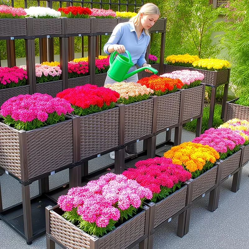 Elevated Raised Garden Bed with Legs Rattan Effect Plastic Planter Box with Drainage for Growing Vegetables Tomatoes Flowers Herbs Indoor Outdoor Patio view 6