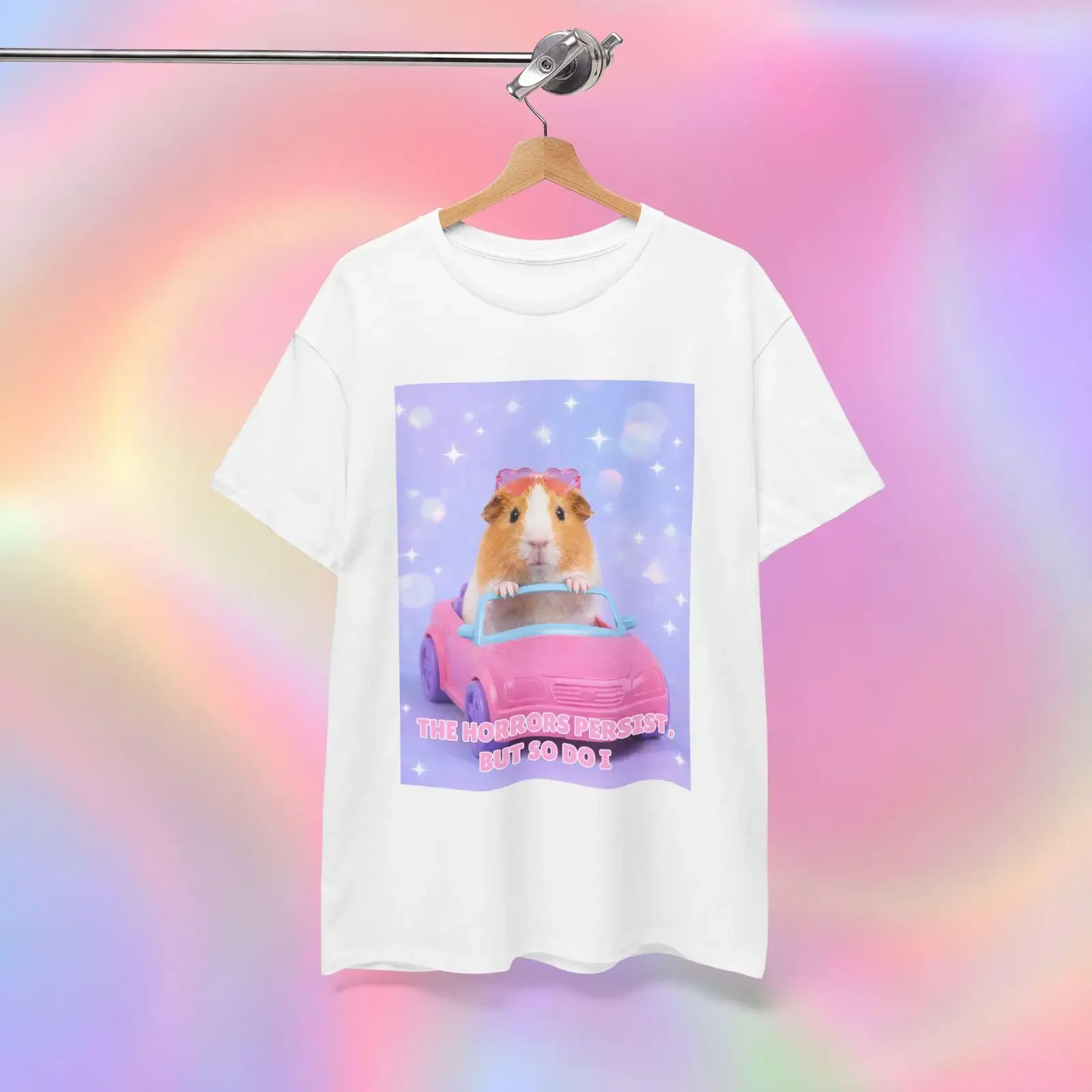 Guinea Pig Meme T Shirt The Horrors Persist But So Do I vintage Washed homme fashion Slightly Stylish Unisex Breathable