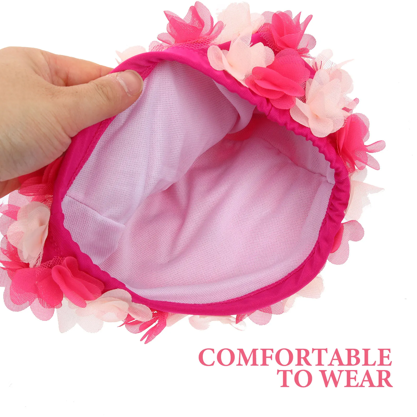 

Retro Flower Shower Cap Reusable Hat Vintage Swimming Bath Bathing Nylon Decorative Caps for Women Man