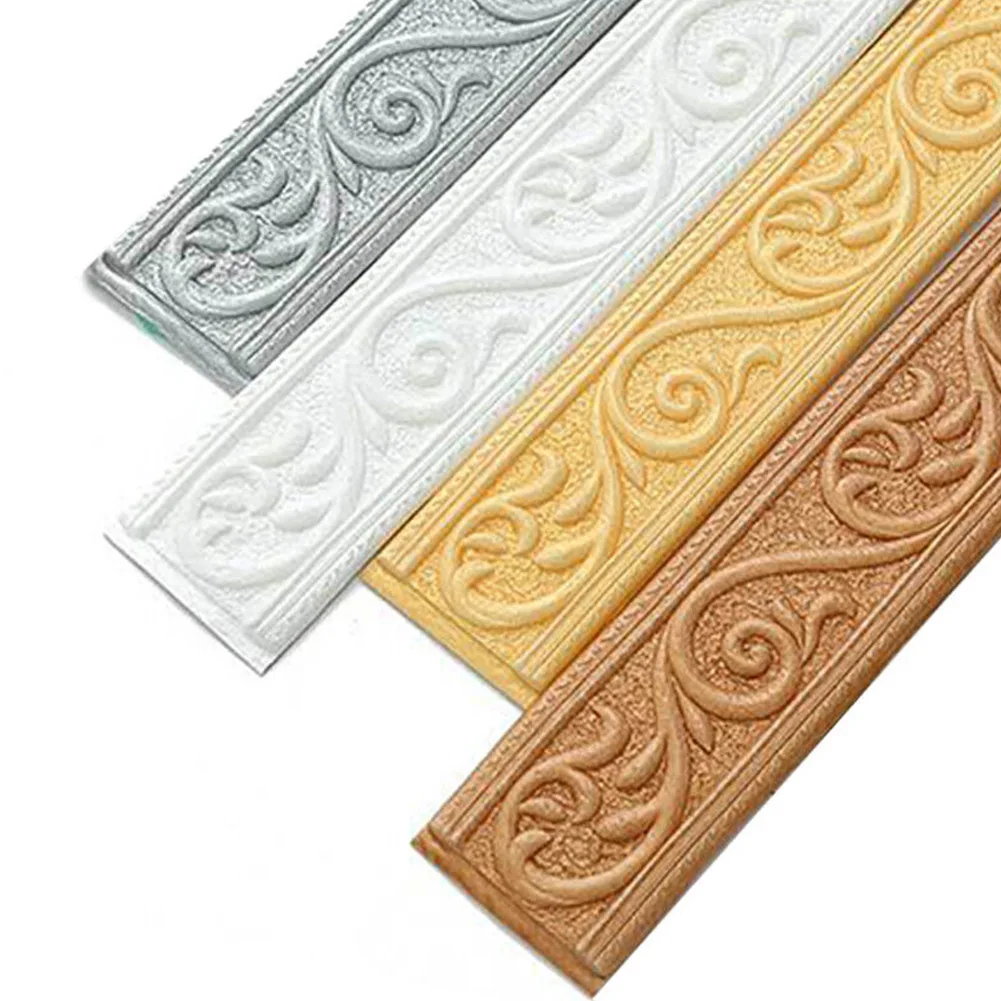 Sticker Wall Trim Line Waterproof Strip White 3D Tiles DIY Sticker Border Brown Decoration Skirting Skirting Border