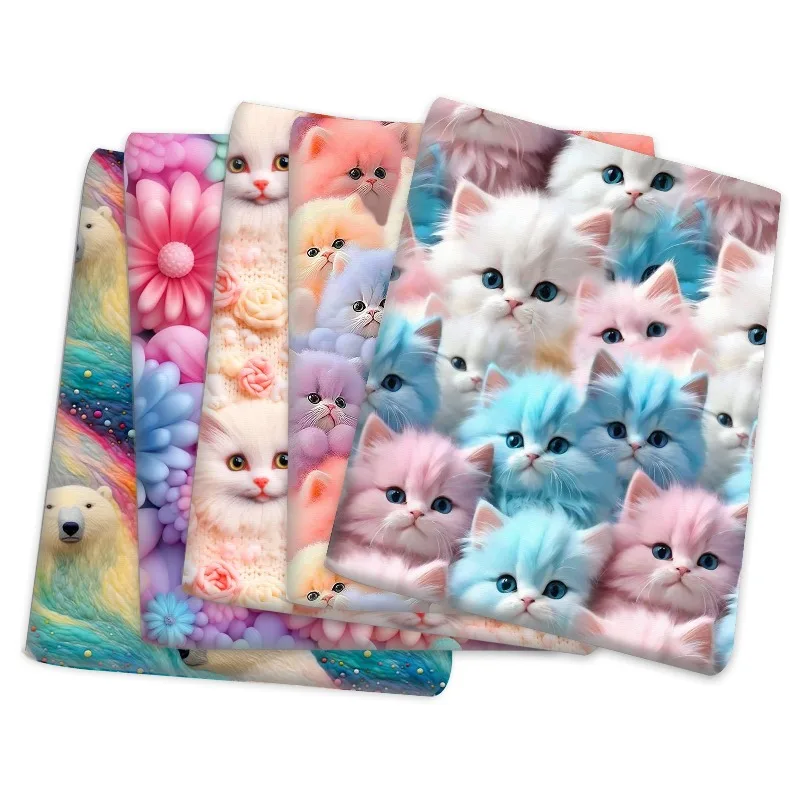 Cat 3D Visual Plane Printed Fabric for Handmade DIY Hemp Rope Woven Lining Wrapped Tablecloth Cloth Per Meter Sewing Material