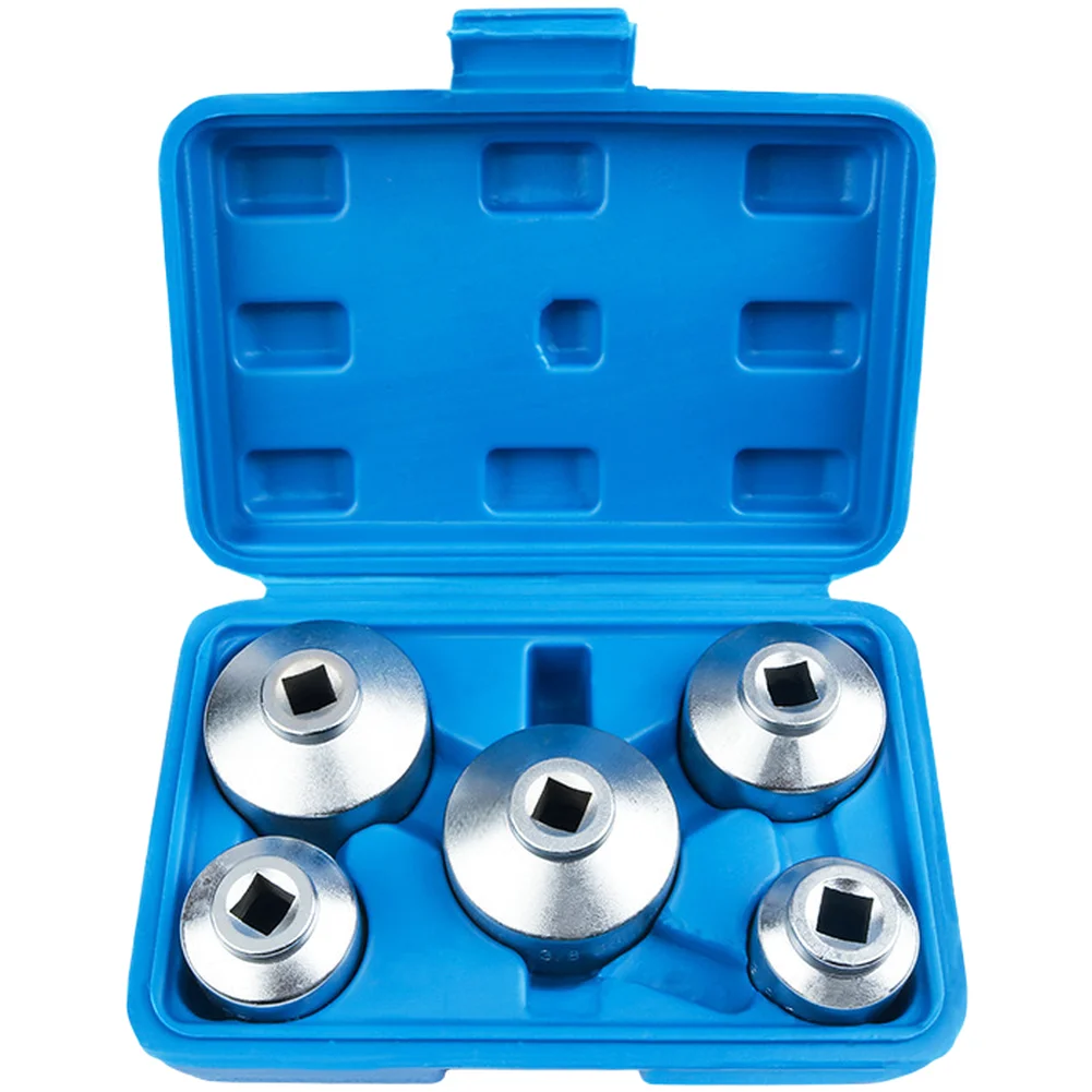 Carbon Steel Oil Filter Cap Wrench Kit 5 pcs for 3/8 Inch Drive Socket Ratchets Covers 24mm 27mm 32mm 36mm 38mm Filter Diameters