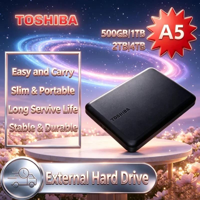 Toshiba A5 Series Small Black Quiet High-Speed Gen1 2TB/4TB Data Storage Compatible with Mac HD Video Library Hard Drive