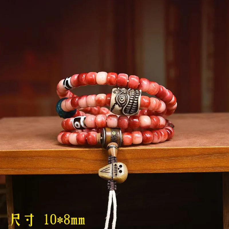 Natural Half-Blood Bone 108 Buddha Necklace Agate Dzi Beads A Dai Accessories