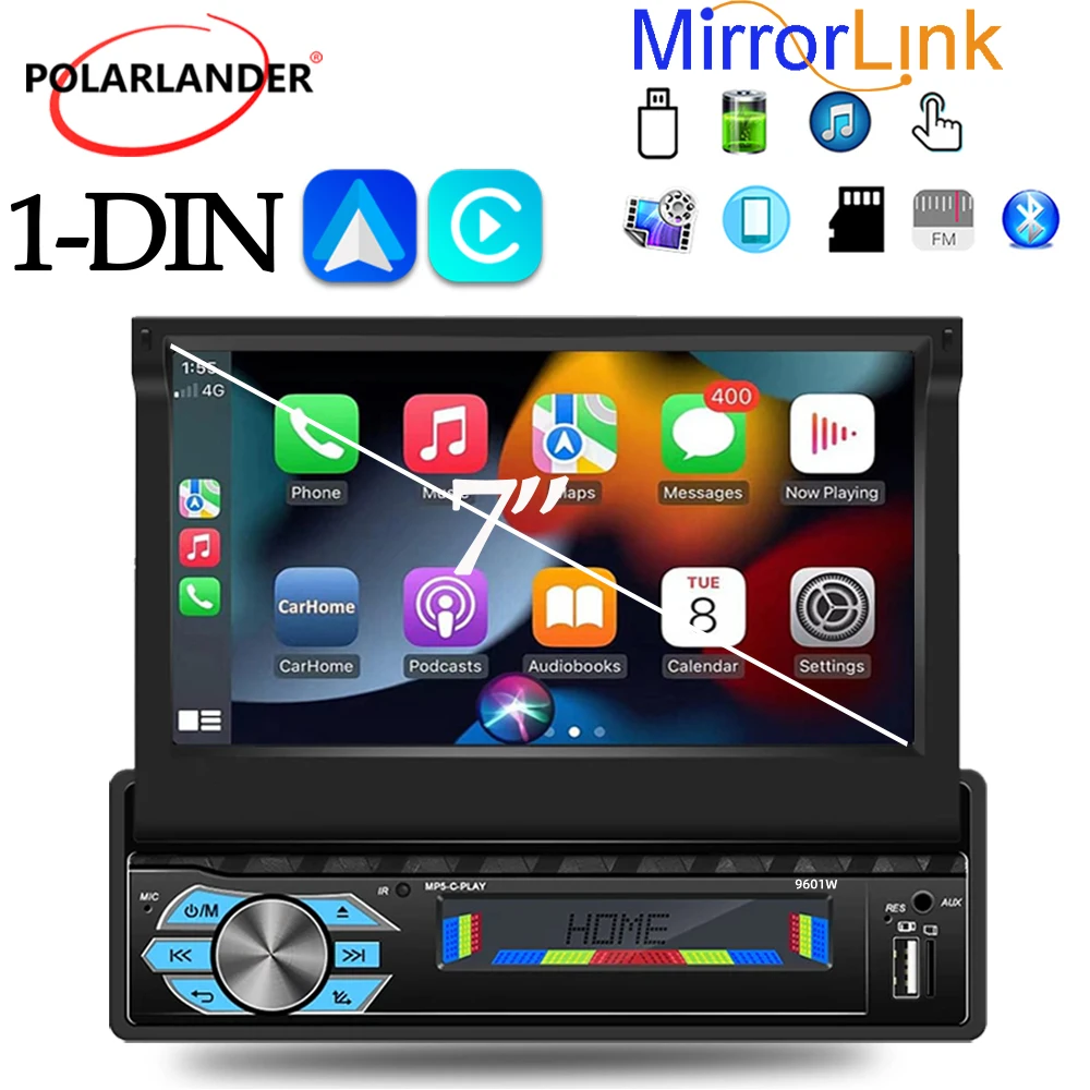 

Car Stereo 1 Din 7" Electric Telescopic Screen Android Auto Bluetooth MP5 Player Wireless Carplay FM USB/TF Card Mirror Link