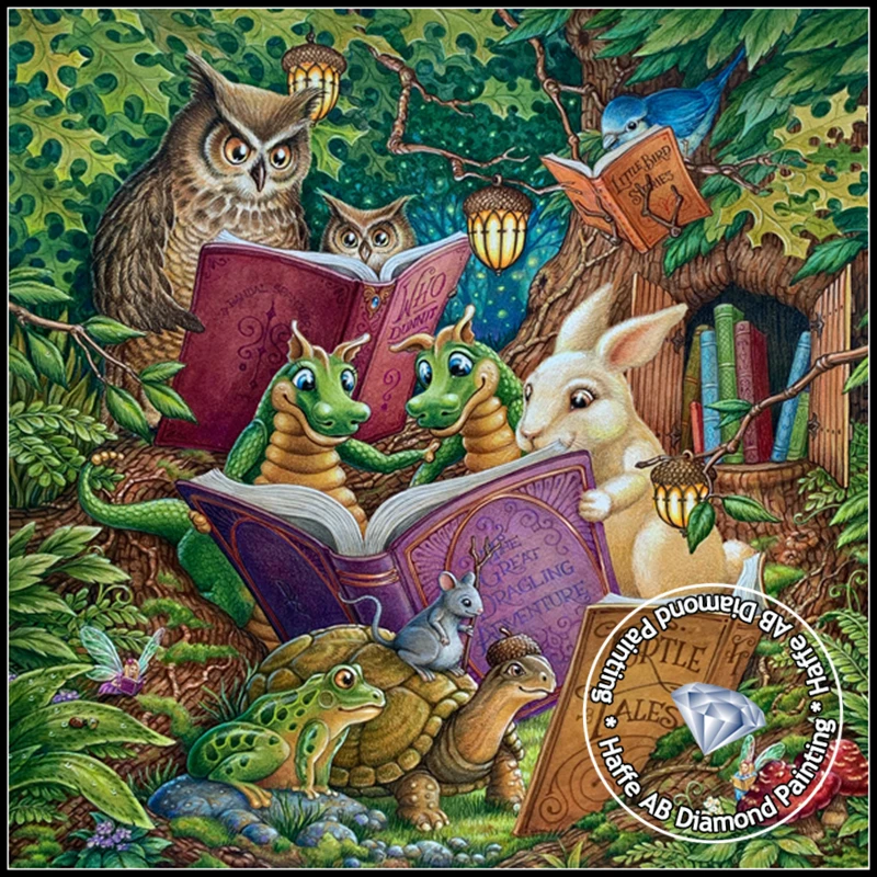 5d AB Diamond Painting Cute Animal Little Dragon Reading Books By Randal Spangler Full Drills Cross Stitch Mosaic Home Decor