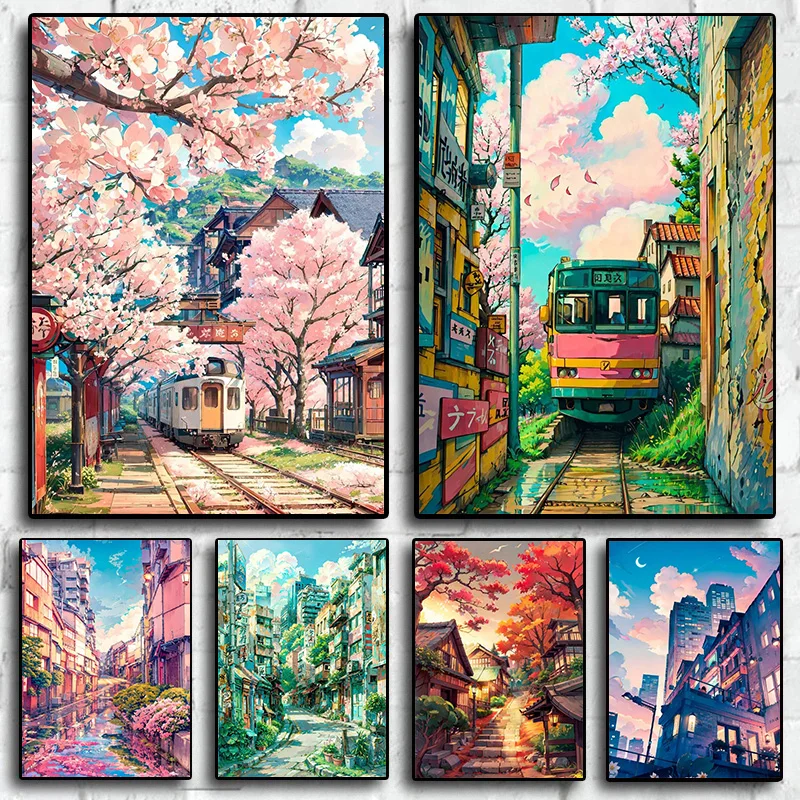 Japanese Street Scenery Characteristic Buildings Canvas Paintings And Prints Picture Landscape Poster For Living Room Home Decor