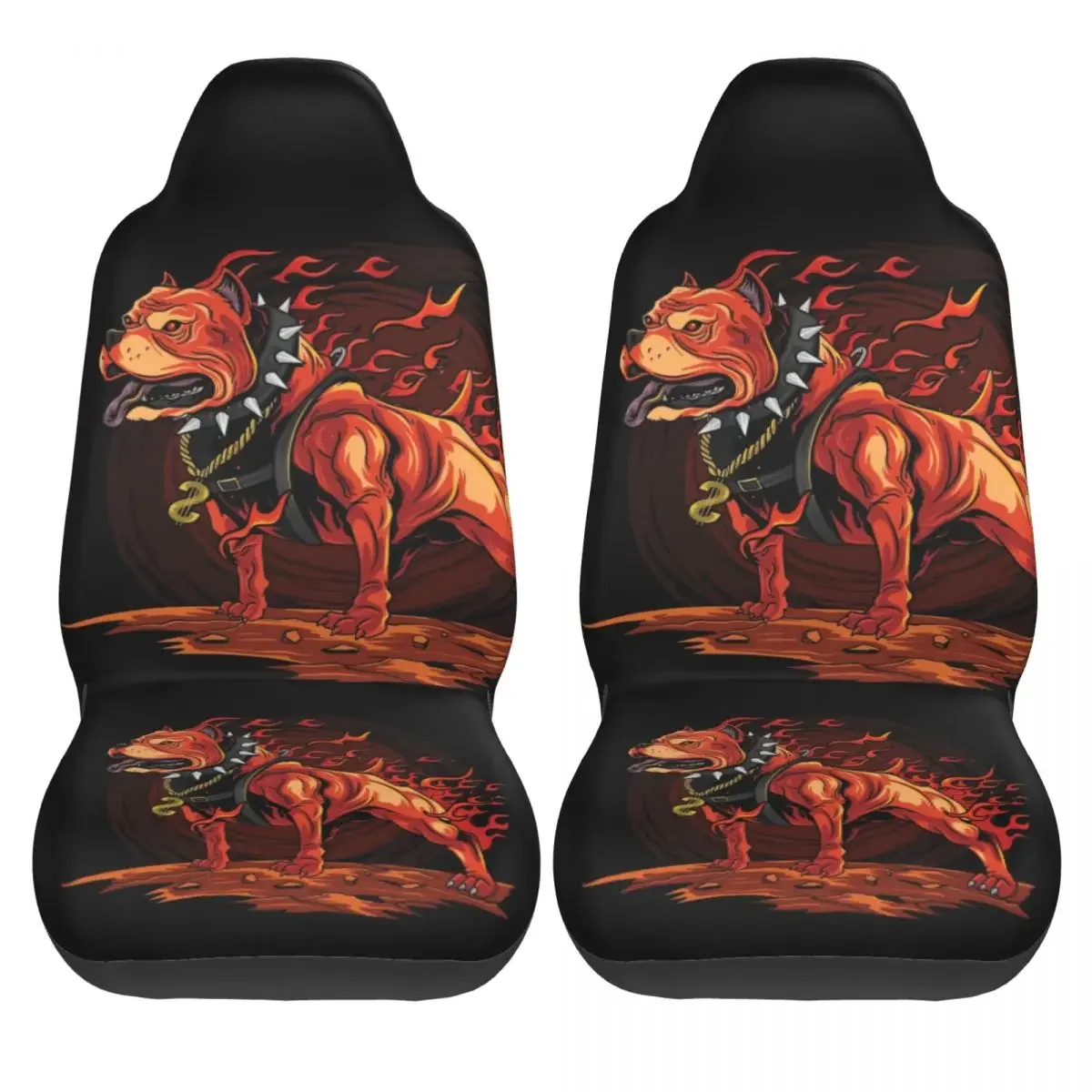 Dog Fire Pitbull From Hell Artwork Vector Car Seat Cover Custom Printing Universal Front Protector Accessories Cushion Set