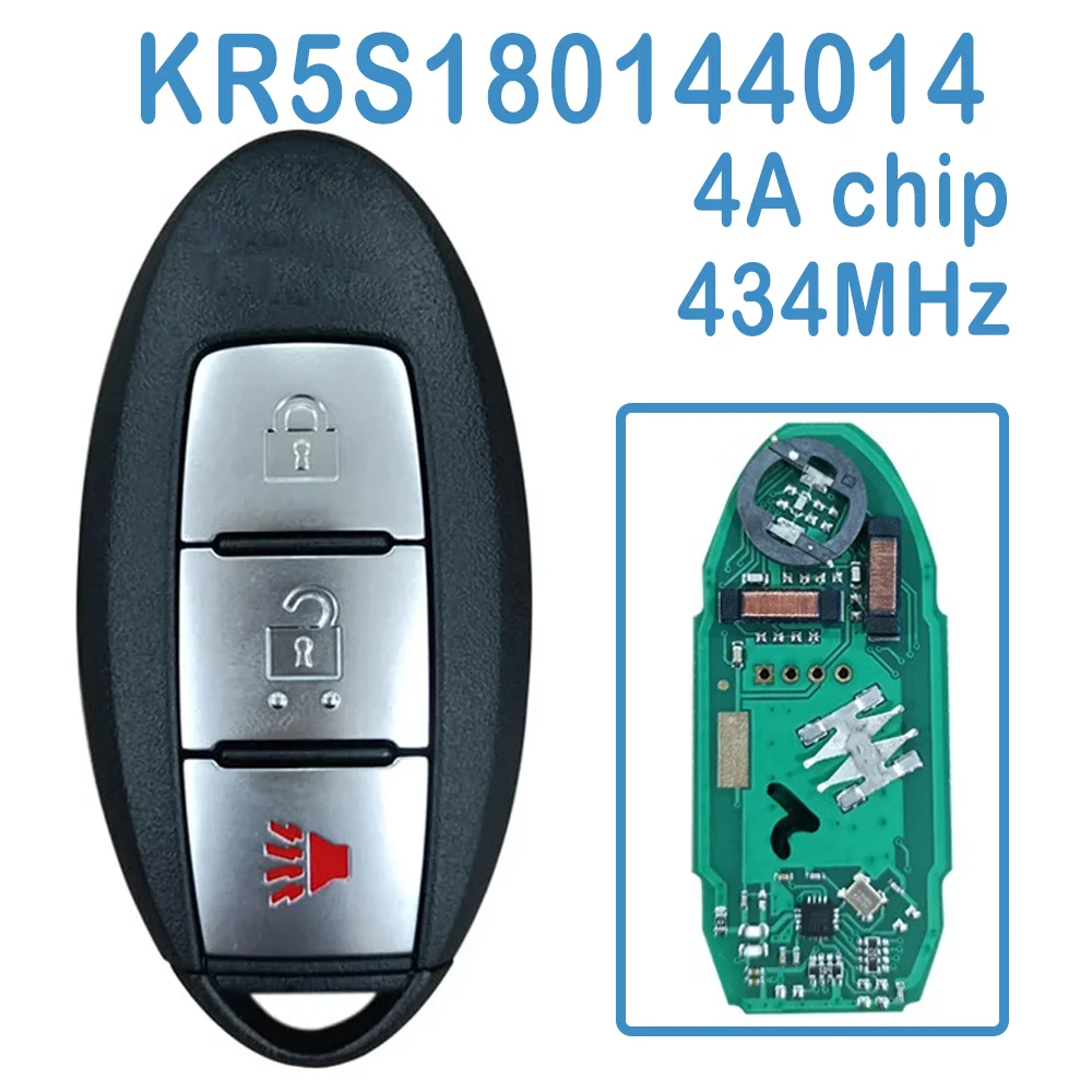 

2 Pcs/lot KR5S180144014 Auto Smart Remote 434MHz S180144313 4A Chip 2+1B Replace Car Key Fob For Nissan Rogue Kicks Proximity