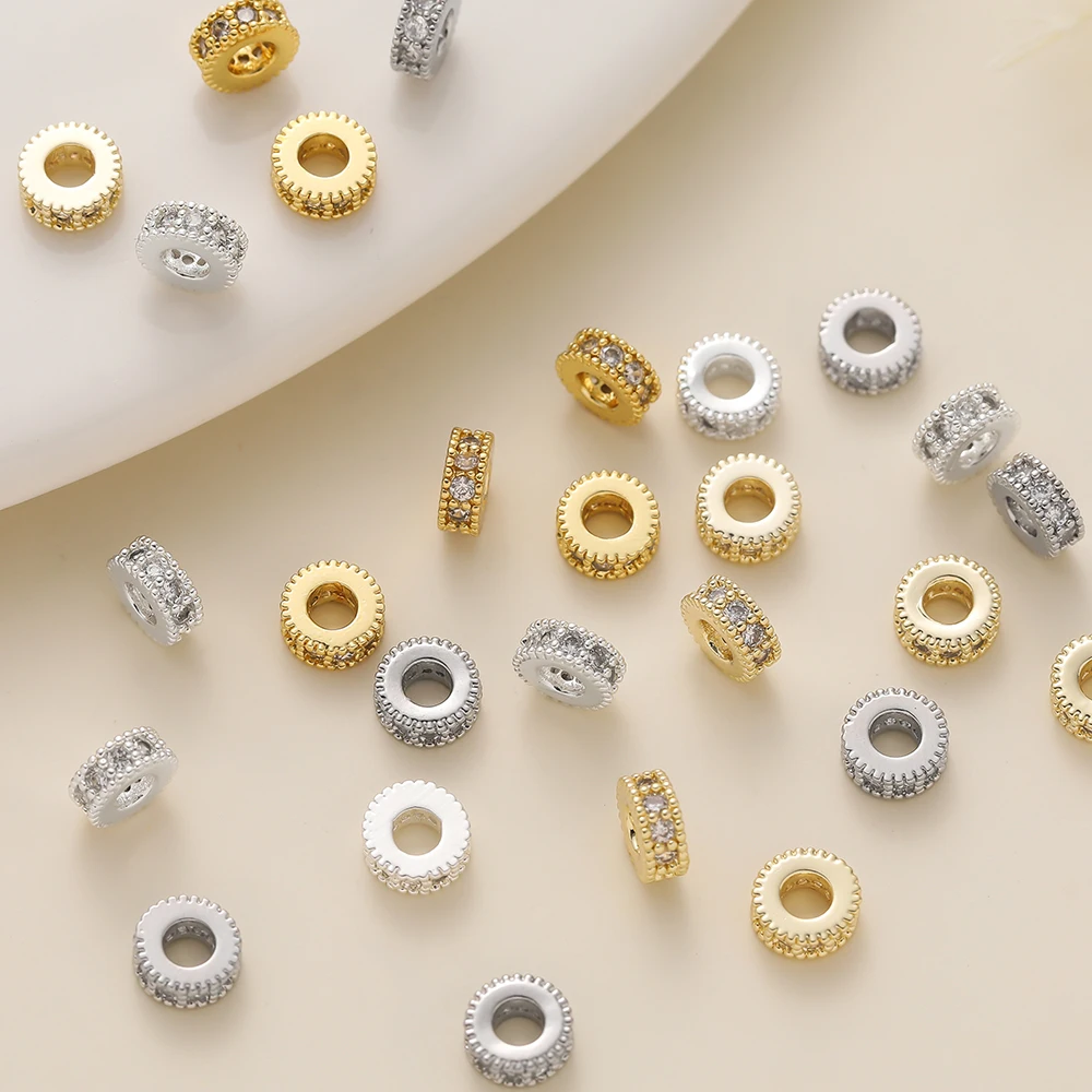 5Pcs 6/8mm 14/18K 골드 컬러 도금 둥근 모양 스페이서 비즈 지르콘 수제 DIY 귀걸이 쥬얼리 액세서리 만들기